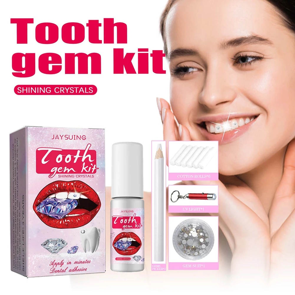 Teeth Whitening Kit With Light - Kit permata gigi DIY dengan kristal,
